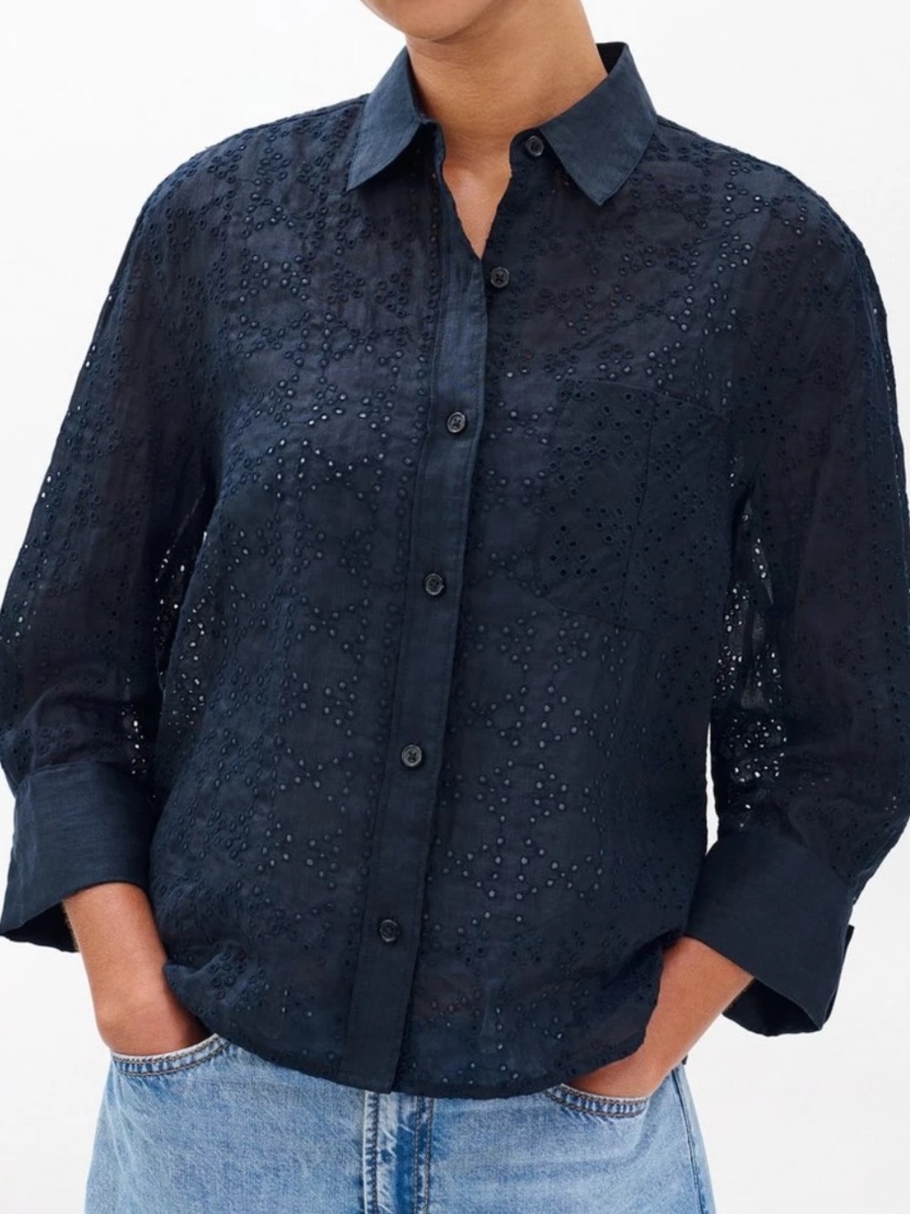 Rag & Bone Lucia Eyelet Shirt in Salute Embroidery Size Large